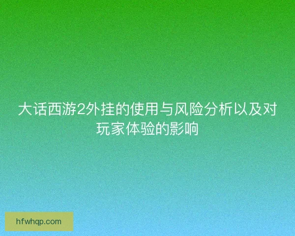 大话西游2外挂的使用与风险分析以及对玩家体验的影响